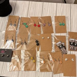 17 piece Vibrant Earring Collection with Red, Green, and Black